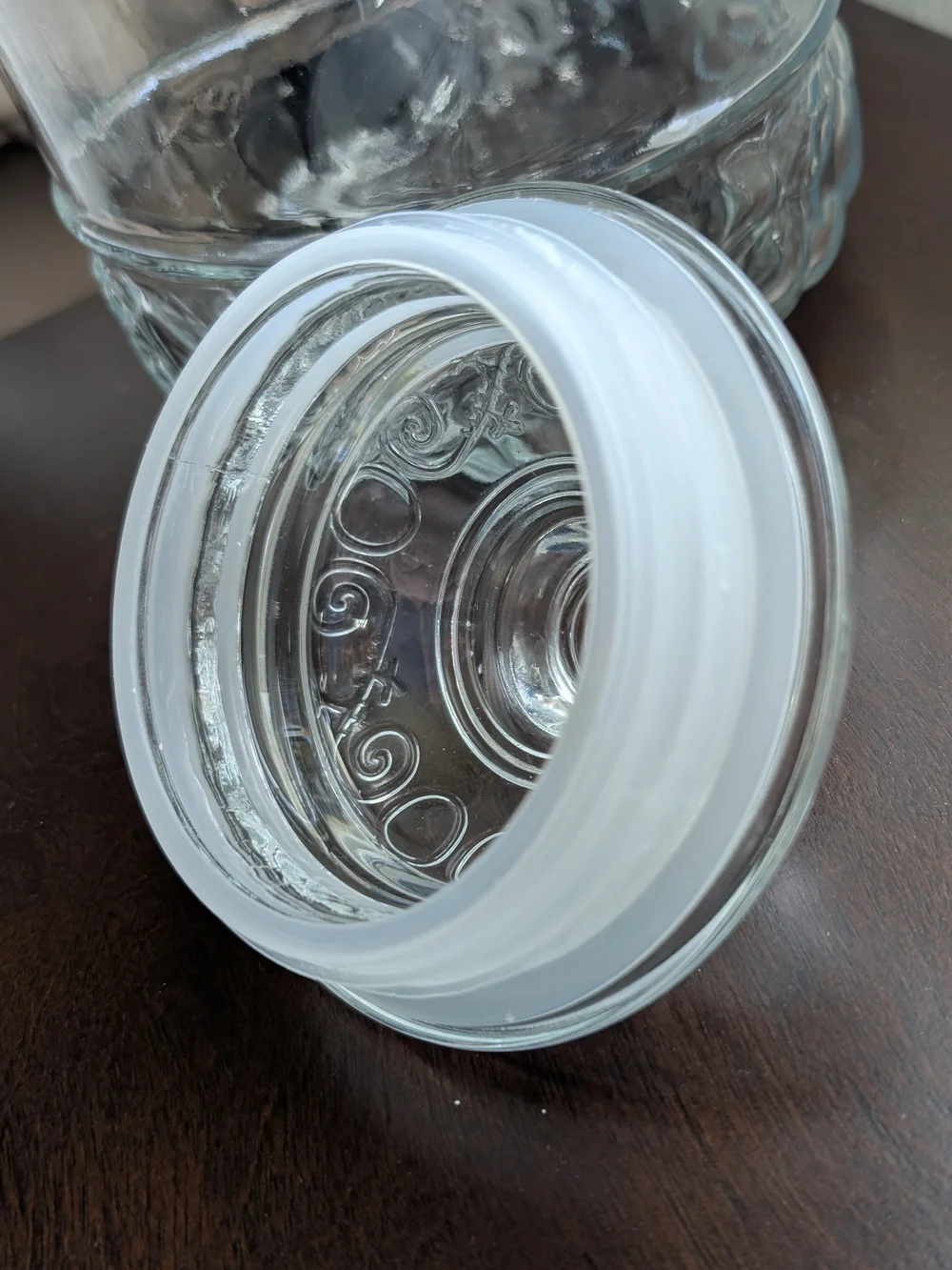 Vintage 1980s KIG Indonesia Clear Glass Storage Jar with Lid 11.5 Inches Fruit